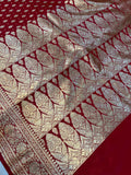 Red Banarasi Handloom Satin SIlk Saree - Aura Benaras