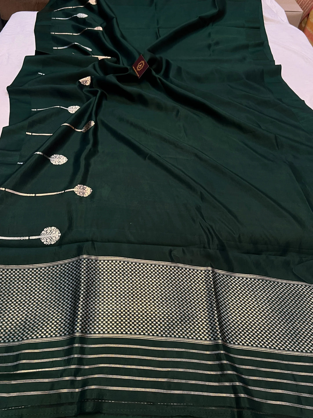 Bottle Green Pure Silk Handloom Banarasi Saree