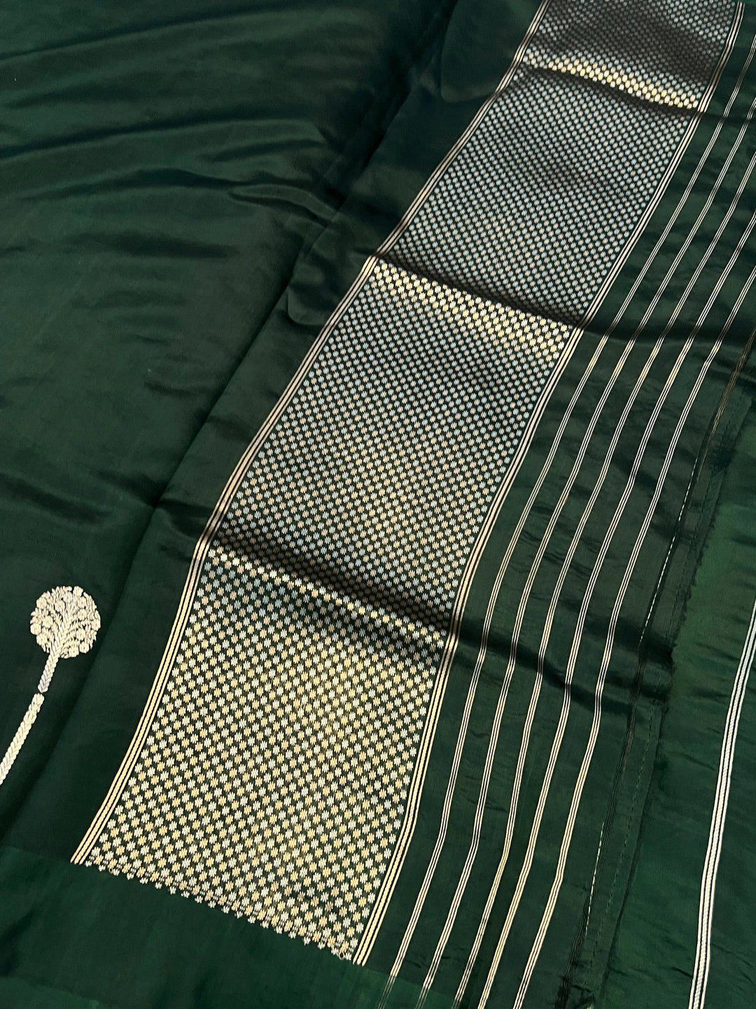 Bottle Green Pure Silk Handloom Banarasi Saree