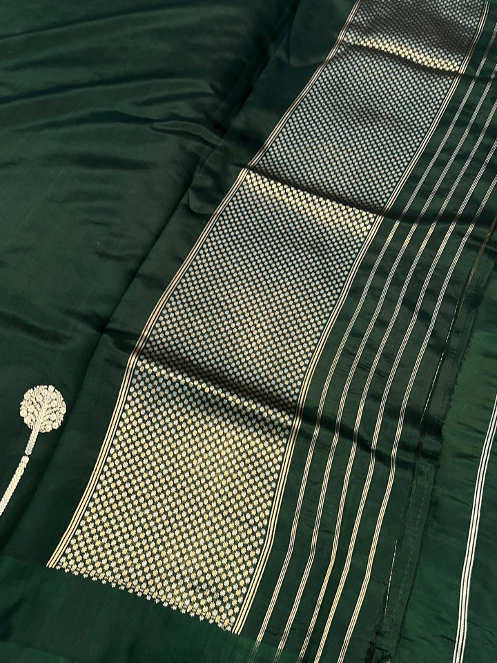 Bottle Green Pure Silk Handloom Banarasi Saree