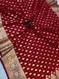 Red Banarasi Handloom Satin SIlk Saree - Aura Benaras