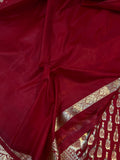 Red Banarasi Handloom Satin SIlk Saree - Aura Benaras