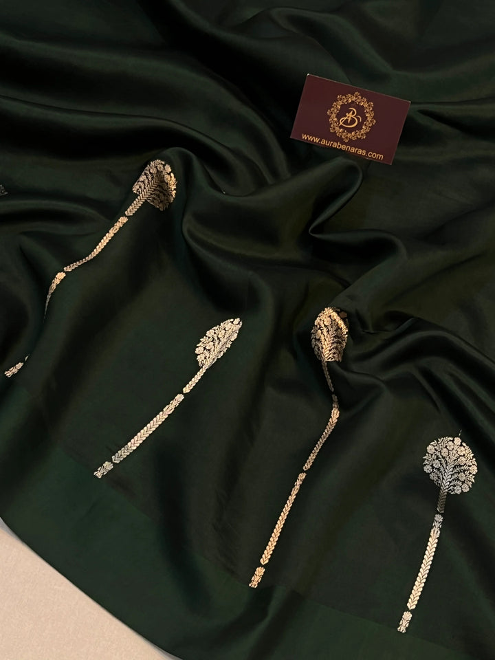 Bottle Green Pure Silk Handloom Banarasi Saree