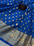 Firozi Blue Banarasi Handloom Satin SIlk Saree - Aura Benaras