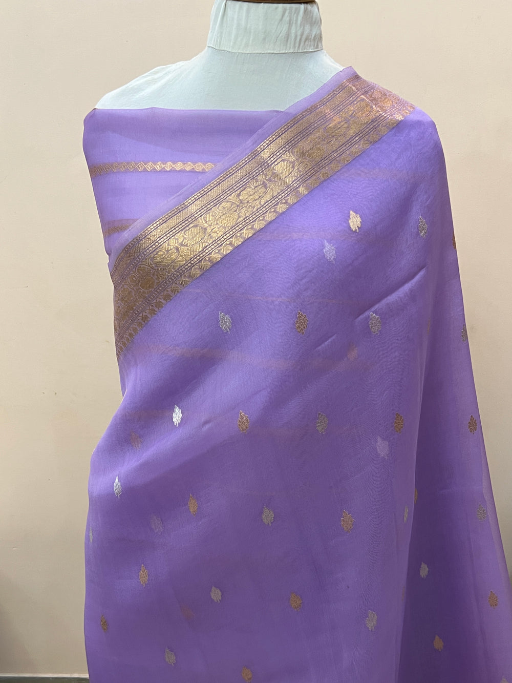 Lavender Pure Kora Silk Handloom Banarasi Saree