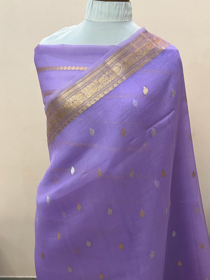 Lavender Pure Kora Silk Handloom Banarasi Saree