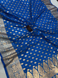 Firozi Blue Banarasi Handloom Satin SIlk Saree - Aura Benaras