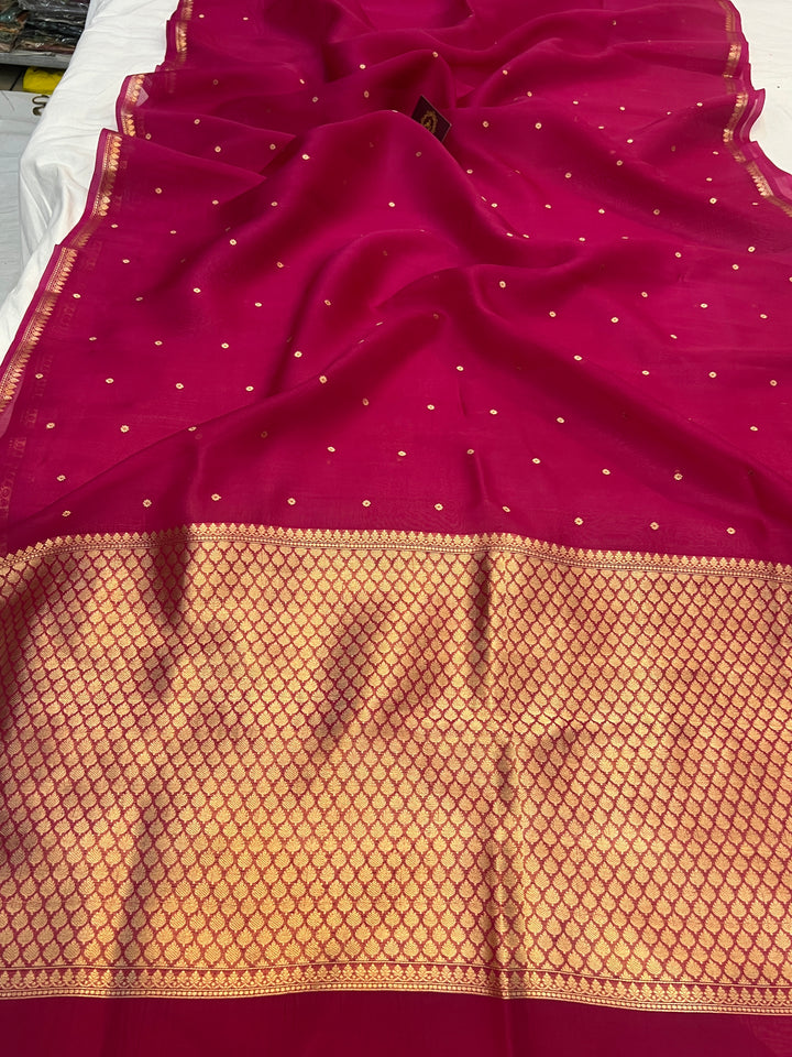 Maha Rani Pink Pure Kora Silk Handloom Banarasi Saree