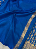  Firozi Blue Banarasi Handloom Satin SIlk Saree - Aura Benaras