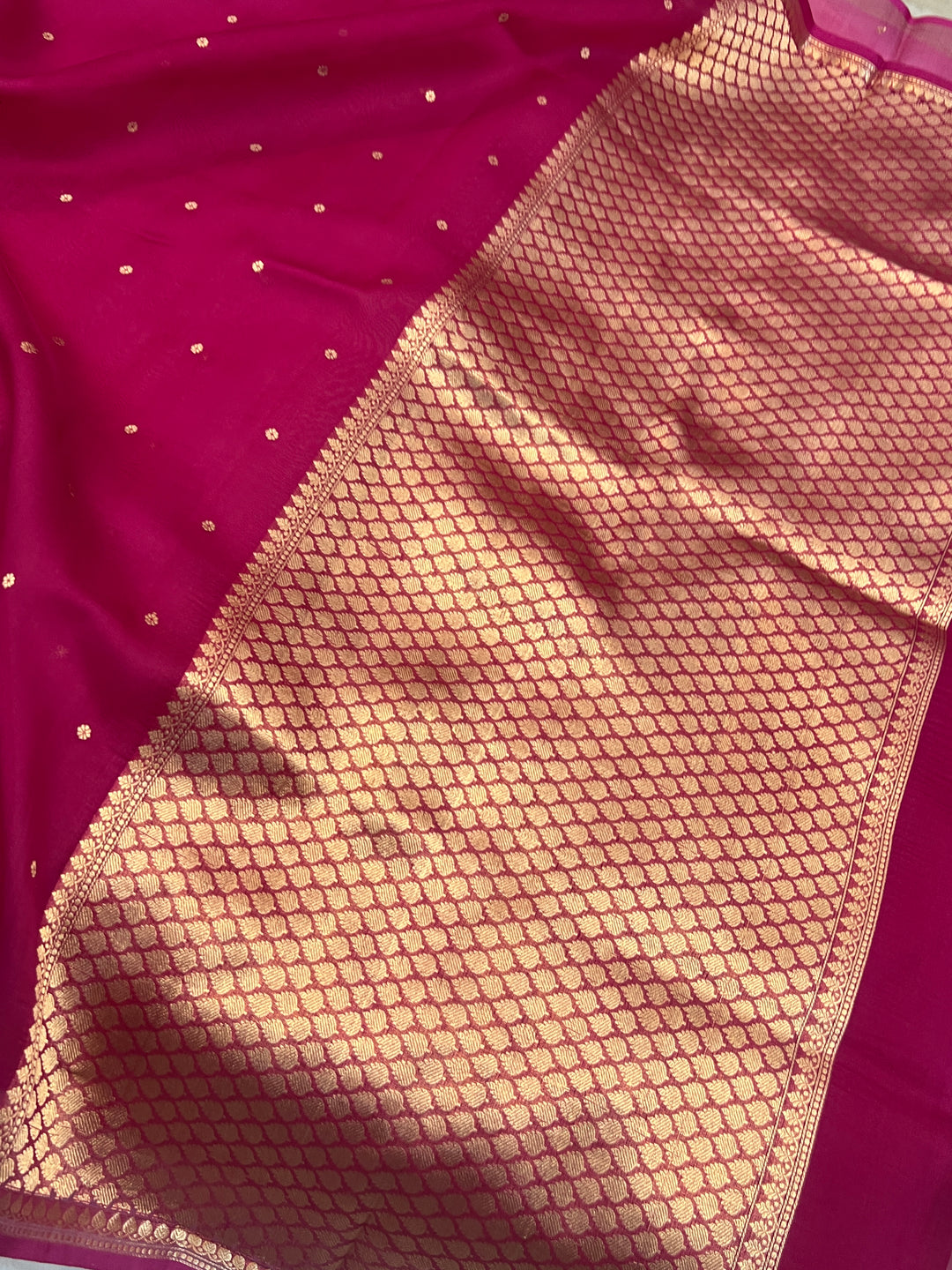 Maha Rani Pink Pure Kora Silk Handloom Banarasi Saree