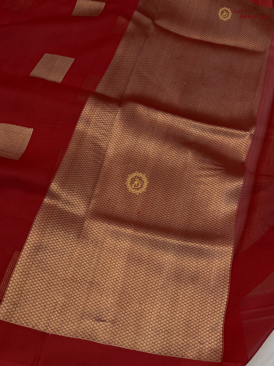 Deep Red Kora Silk Banarasi Saree with Sona Rupa Butas