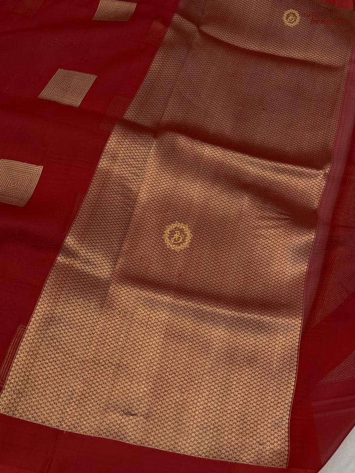 Deep Red Kora Silk Banarasi Saree with Sona Rupa Butas
