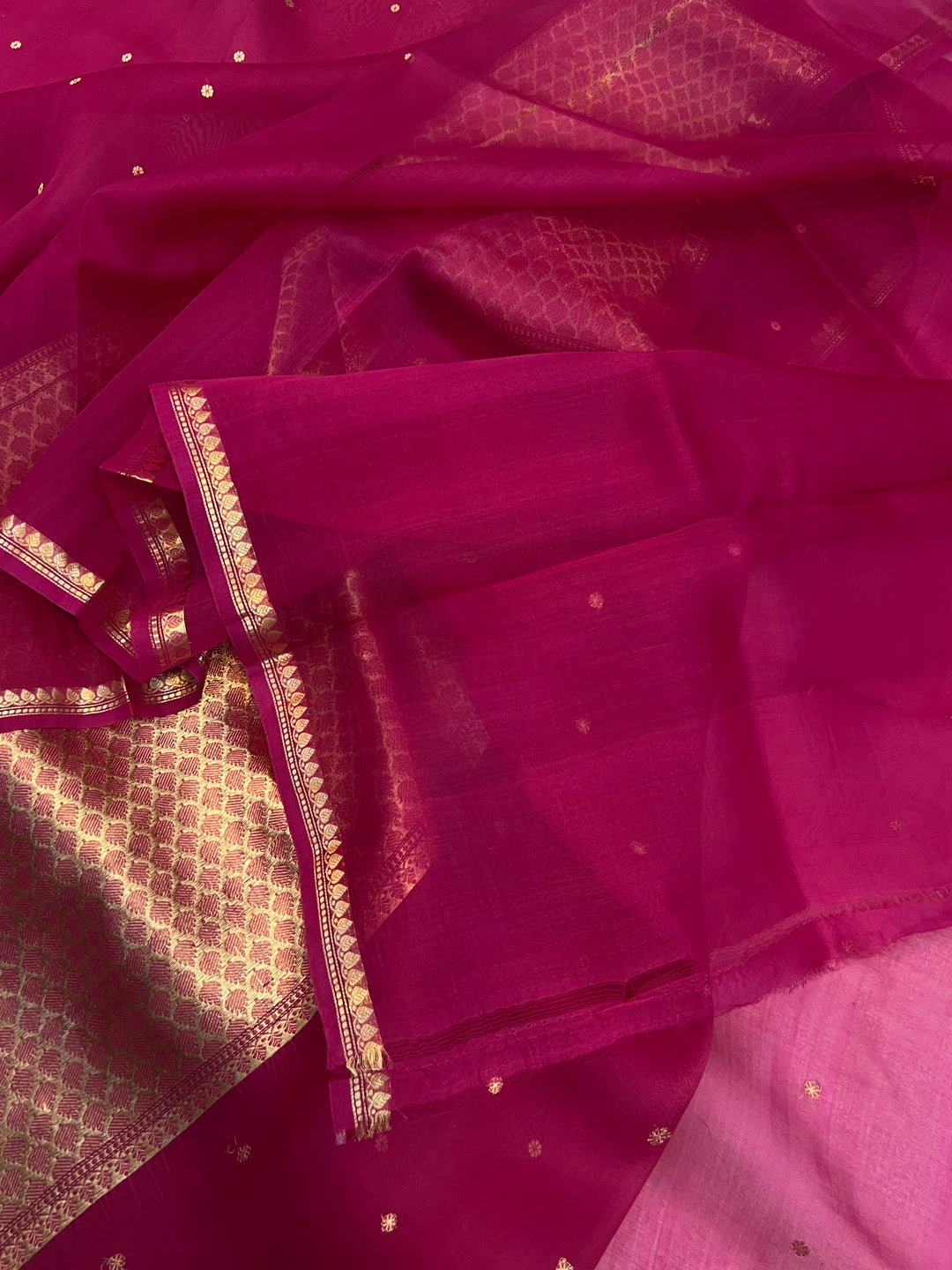 Maha Rani Pink Pure Kora Silk Handloom Banarasi Saree