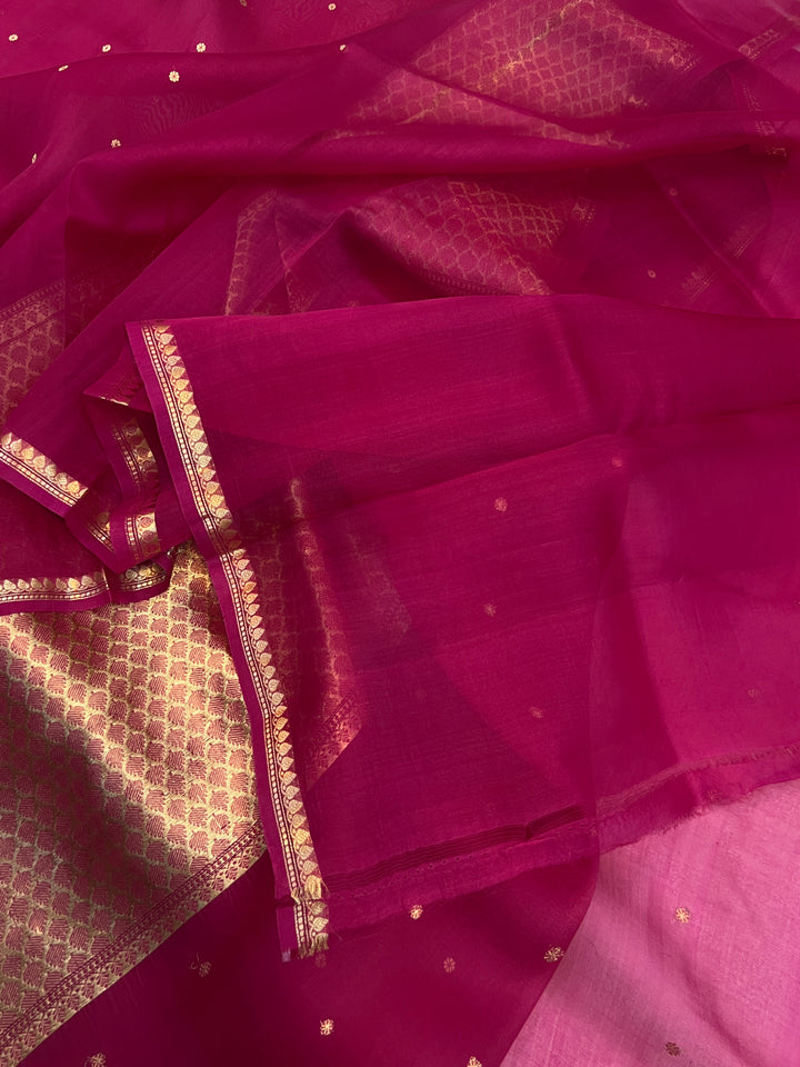 Maha Rani Pink Pure Kora Silk Handloom Banarasi Saree