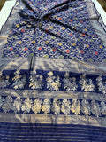 Deep Blue Banarasi Handloom Katan Silk Saree - Aura Benaras