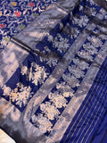 Deep Blue Banarasi Handloom Katan Silk Saree - Aura Benaras