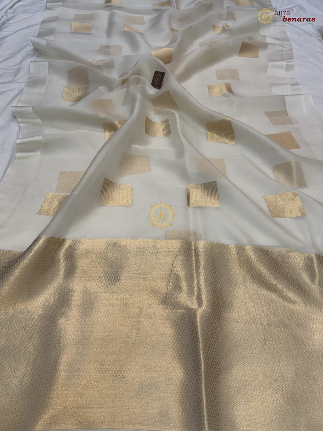 Off White Kora Silk Banarasi Saree with Sona Rupa Butas
