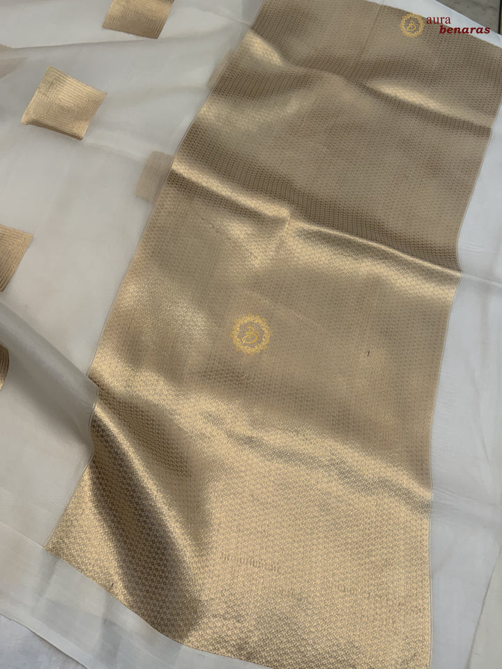 Off White Kora Silk Banarasi Saree with Sona Rupa Butas