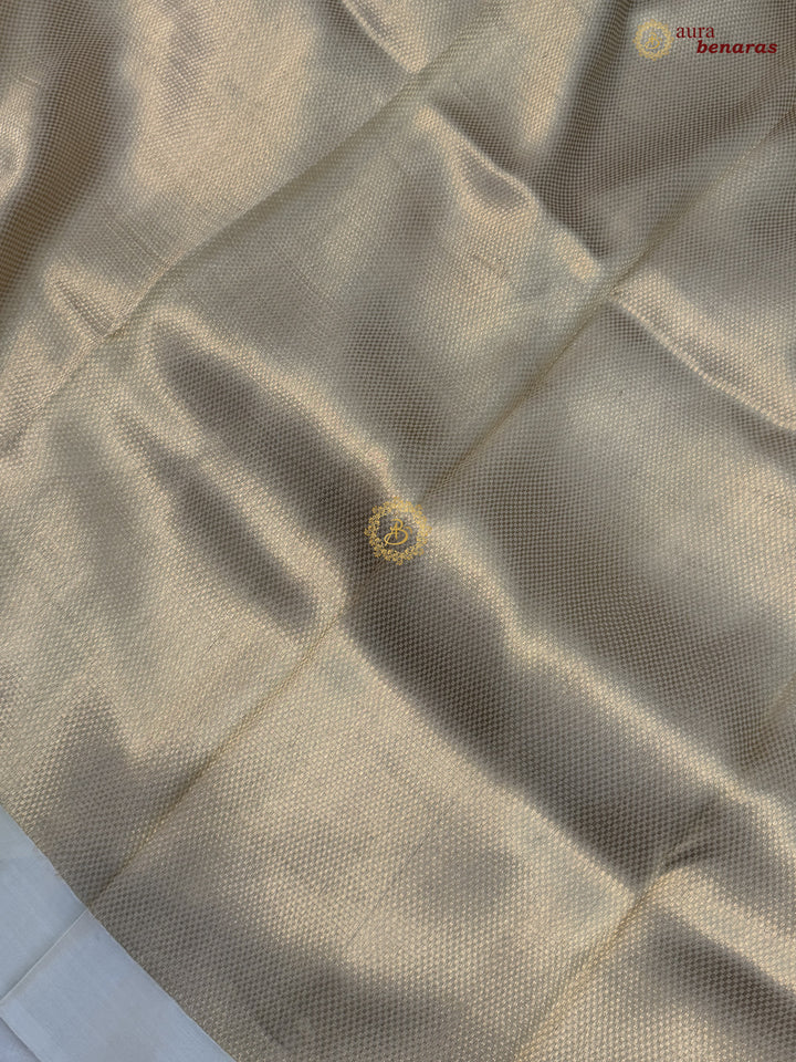 Off White Kora Silk Banarasi Saree with Sona Rupa Butas