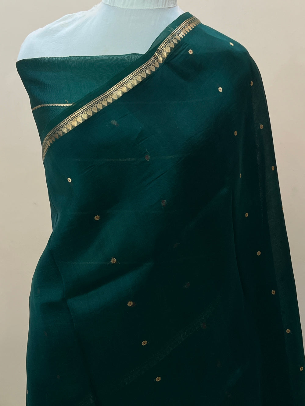 Bottle Green Pure Kora Silk Handloom Banarasi Saree