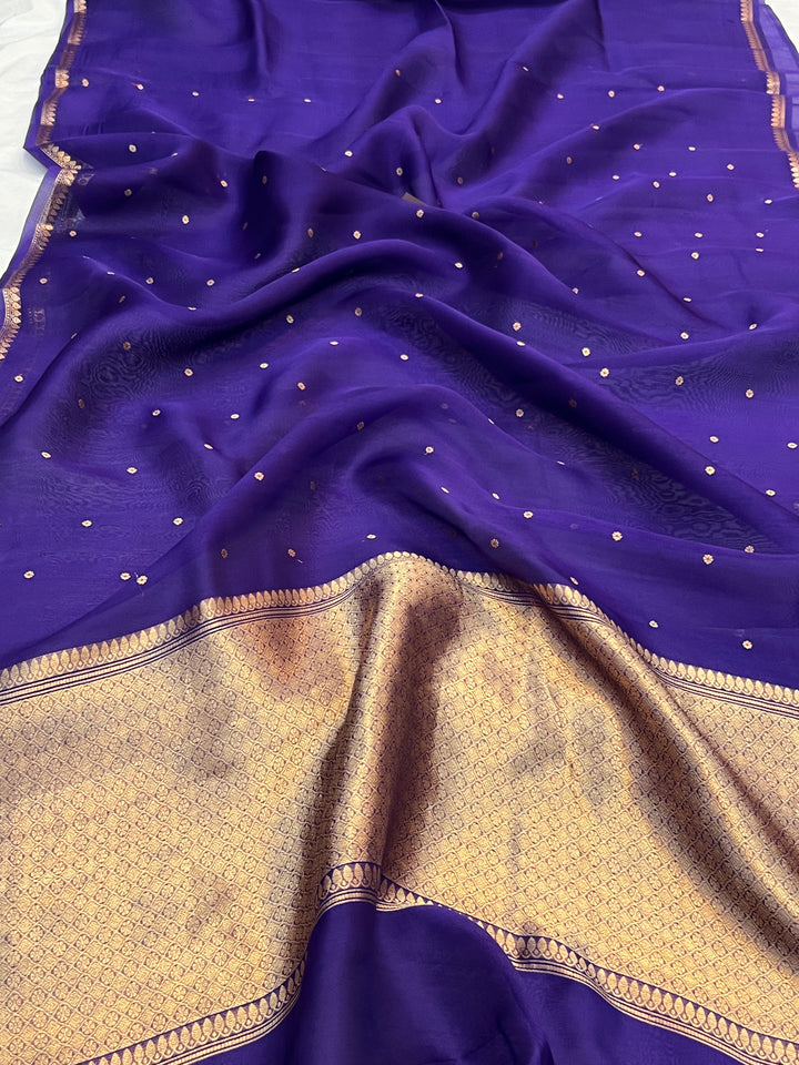 Purple Pure Kora Silk Handloom Banarasi Saree