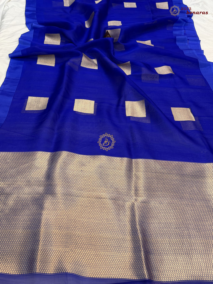 Royal Blue Kora Silk Banarasi Saree with Sona Rupa Butas