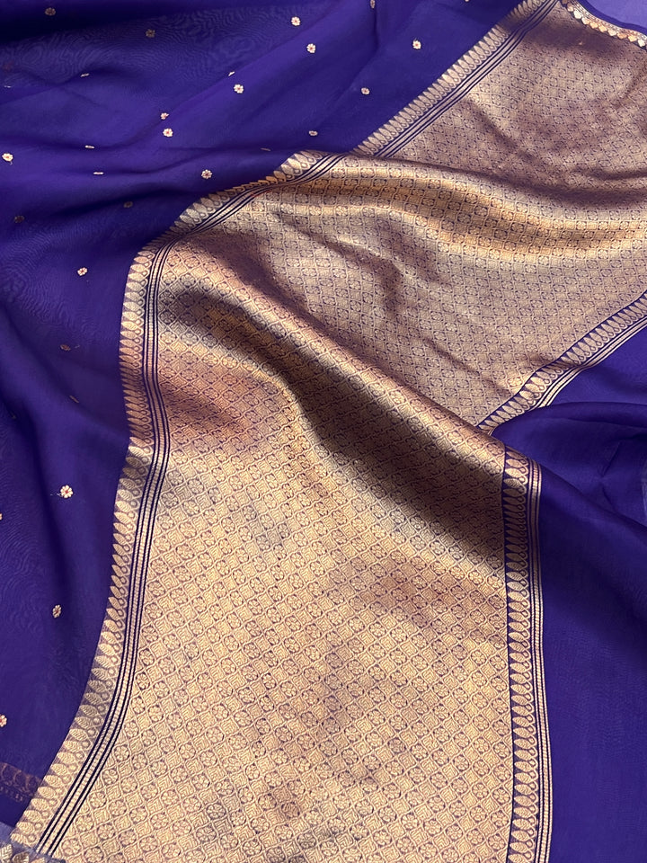 Purple Pure Kora Silk Handloom Banarasi Saree