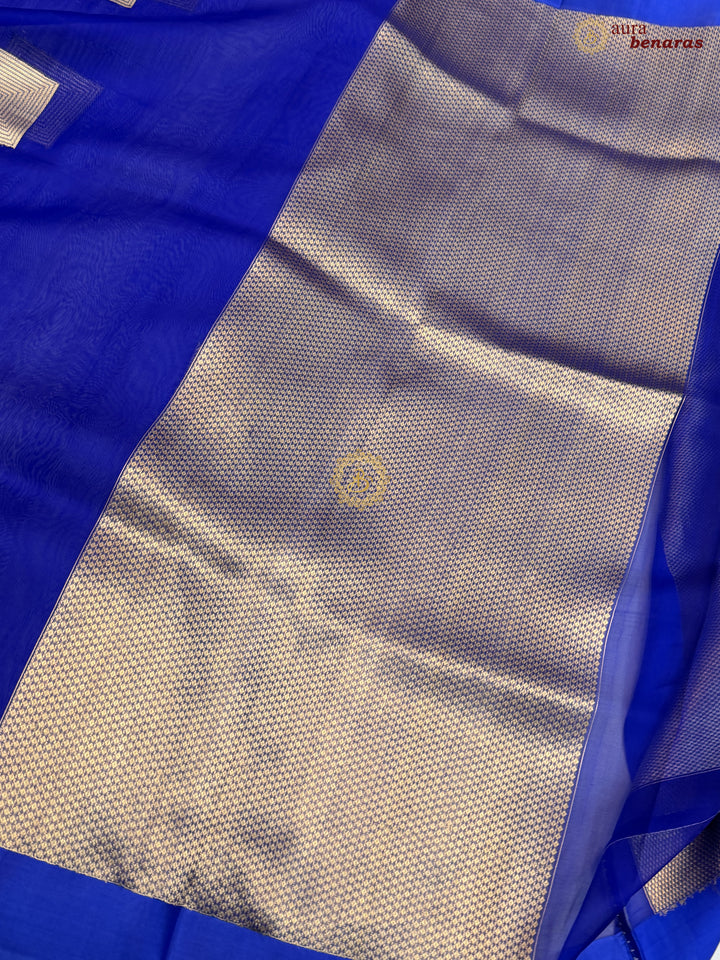Royal Blue Kora Silk Banarasi Saree with Sona Rupa Butas