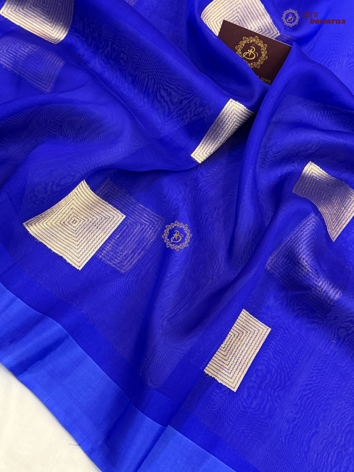 Royal Blue Kora Silk Banarasi Saree with Sona Rupa Butas