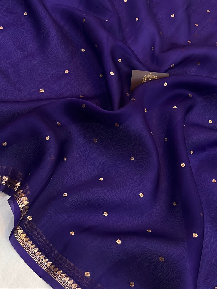 Purple Pure Kora Silk Handloom Banarasi Saree
