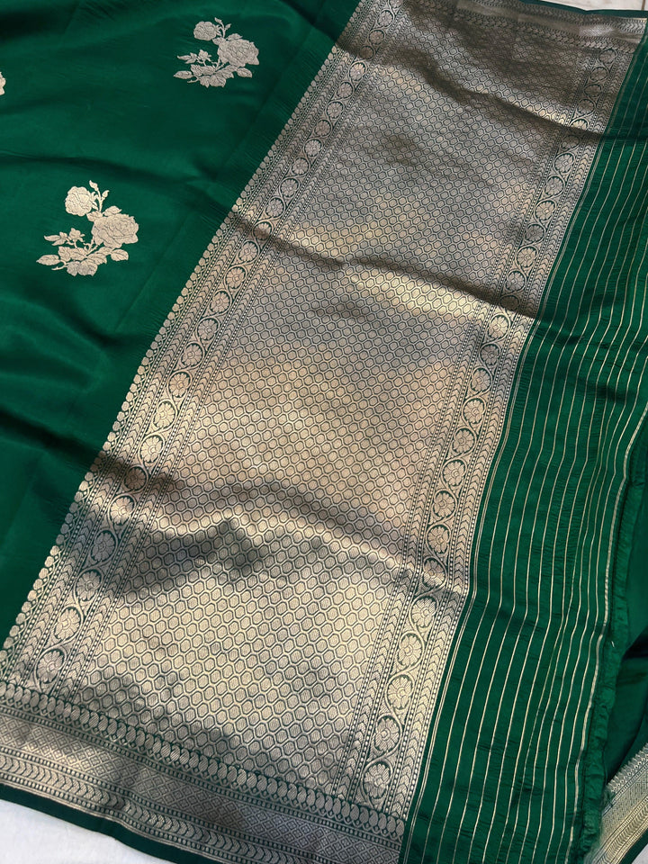 Bottle Green Pure Silk Handloom Banarasi Saree