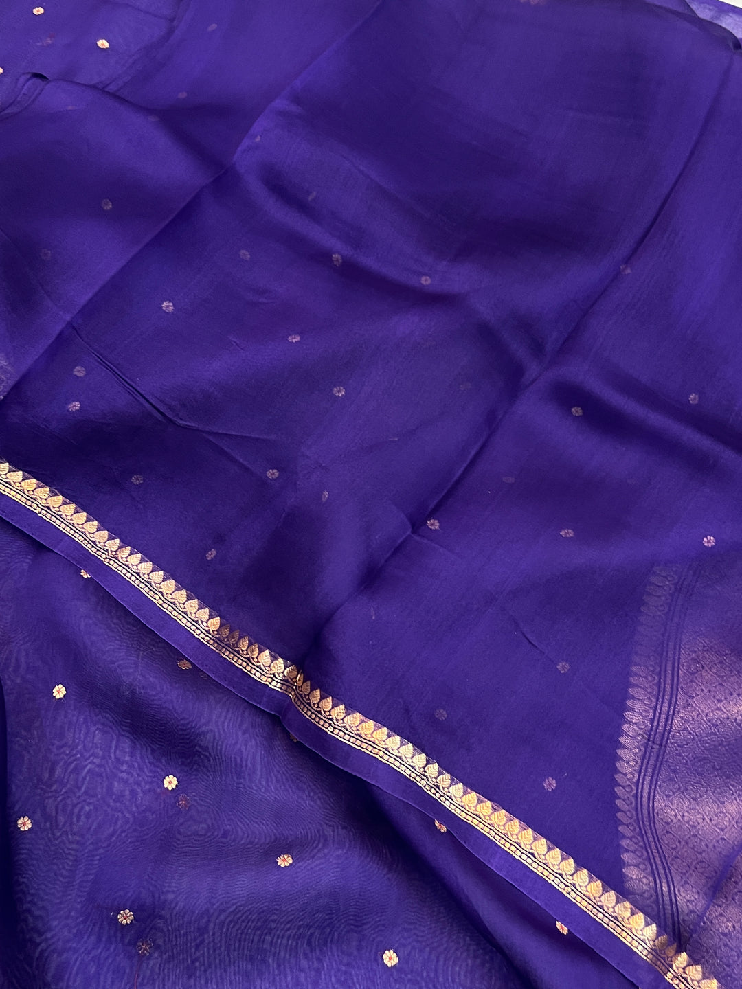 Purple Pure Kora Silk Handloom Banarasi Saree