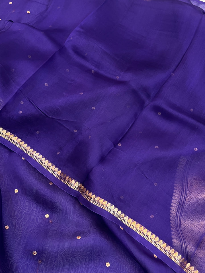 Purple Pure Kora Silk Handloom Banarasi Saree