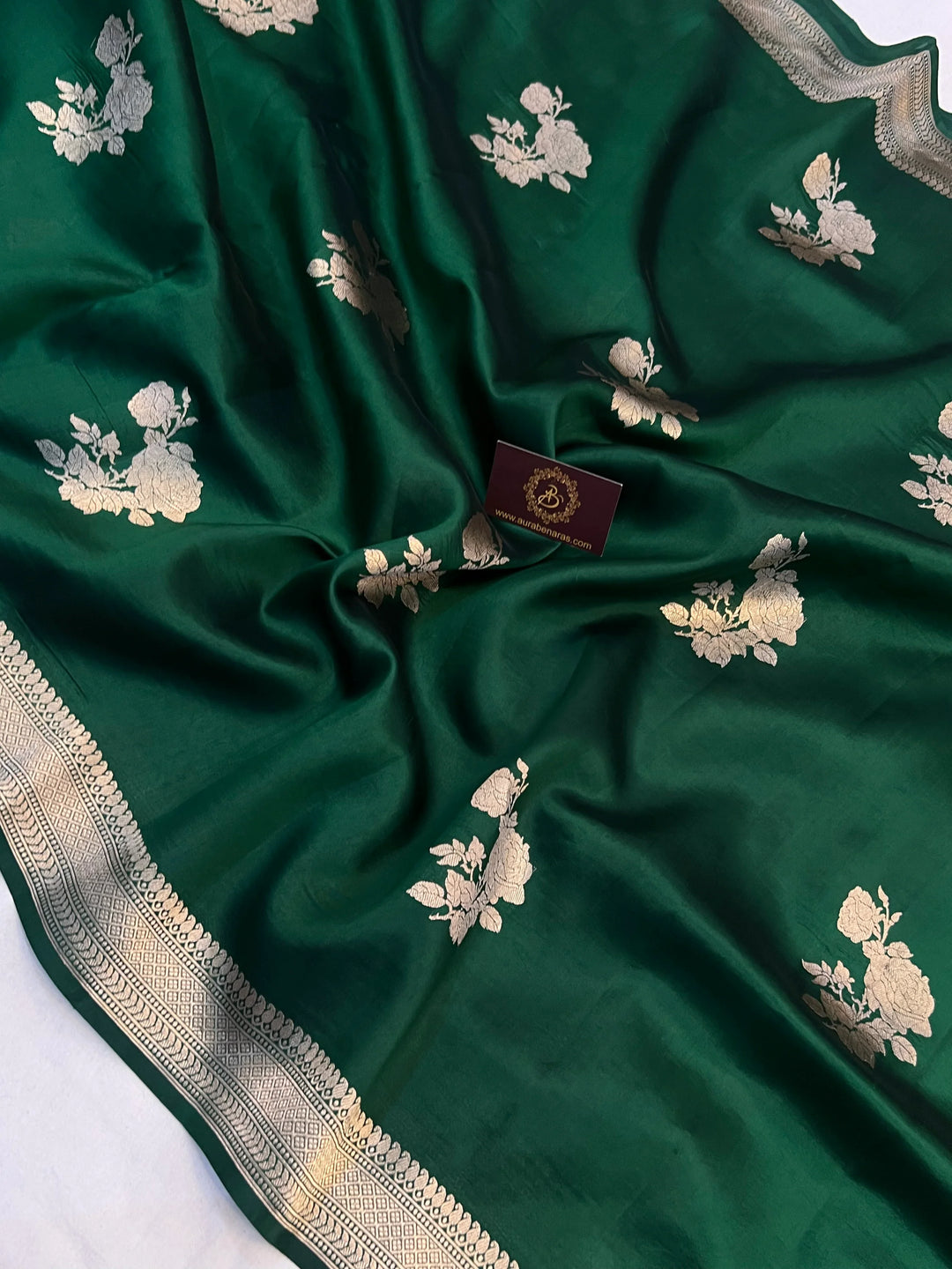 Bottle Green Pure Silk Handloom Banarasi Saree