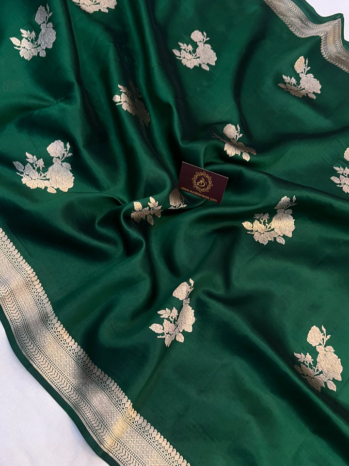 Bottle Green Pure Silk Handloom Banarasi Saree