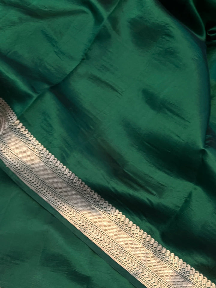 Bottle Green Pure Silk Handloom Banarasi Saree
