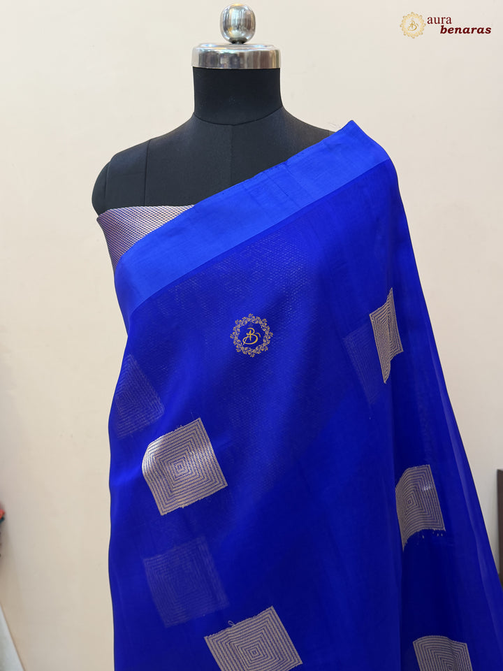 Royal Blue Kora Silk Banarasi Saree with Sona Rupa Butas