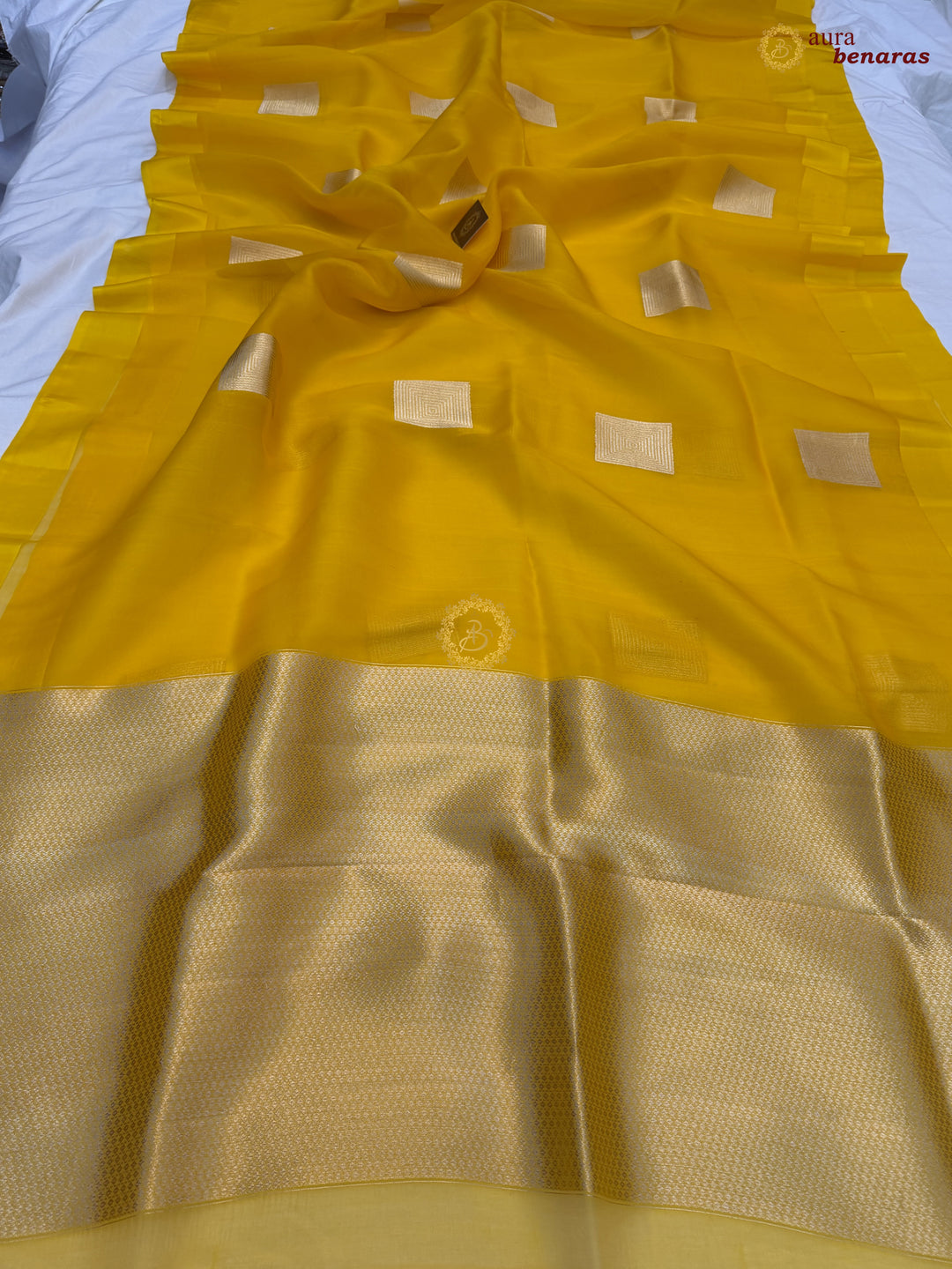 Yellow Kora Silk Banarasi Saree with Sona Rupa Butas
