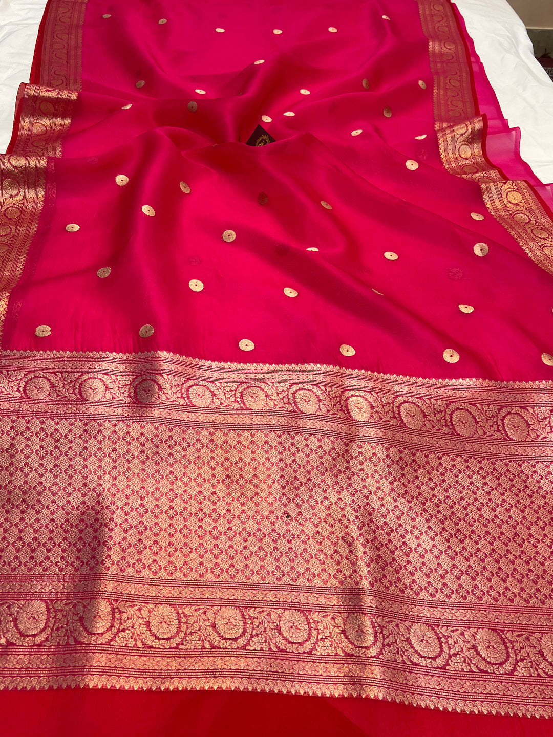 Rani Pink Pure Kora Silk Handloom Banarasi Saree