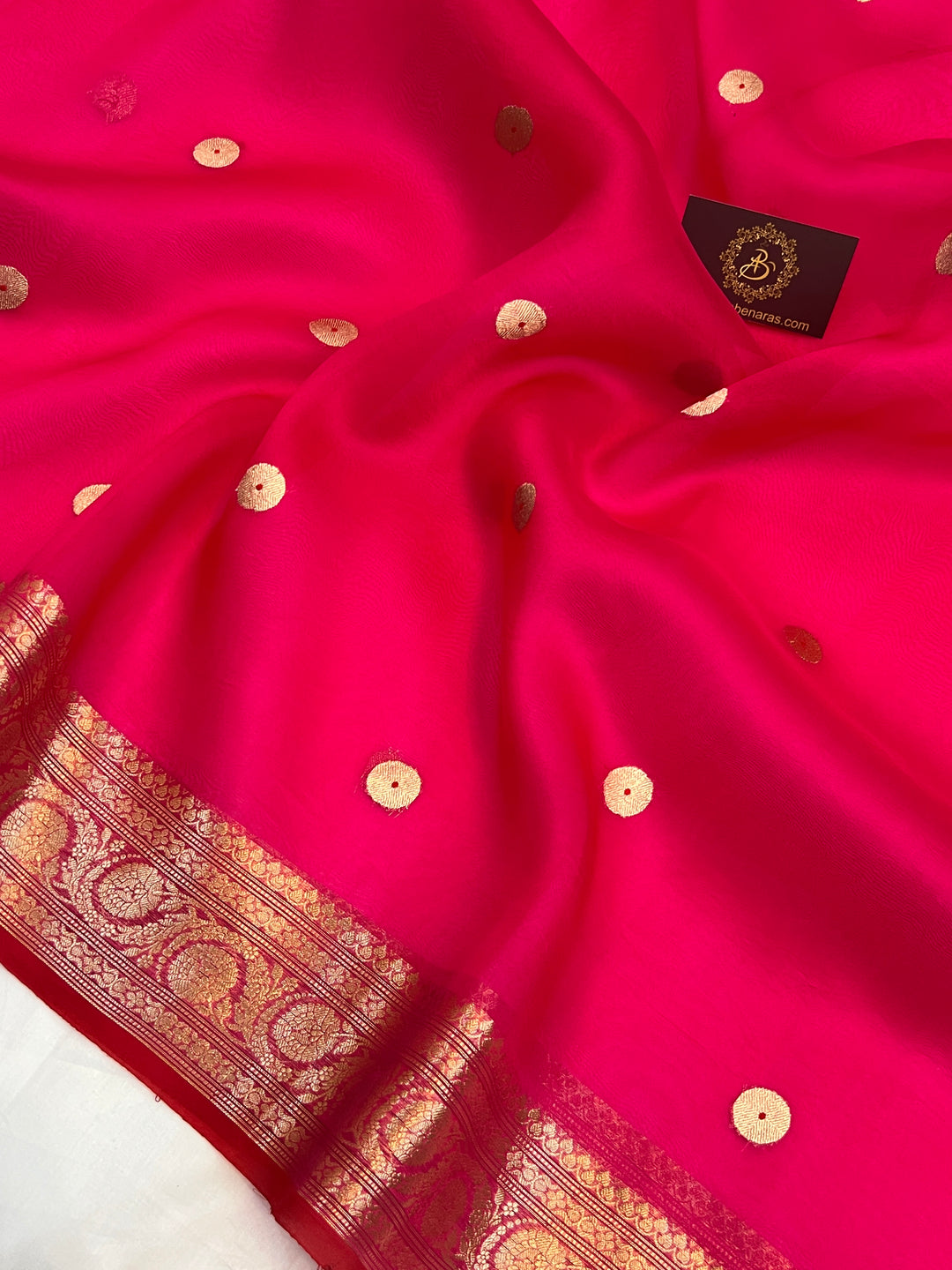 Rani Pink Pure Kora Silk Handloom Banarasi Saree