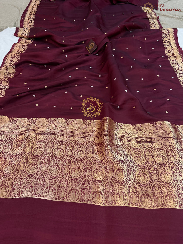 Maroon Pure Kora Silk Handloom Banarasi Saree