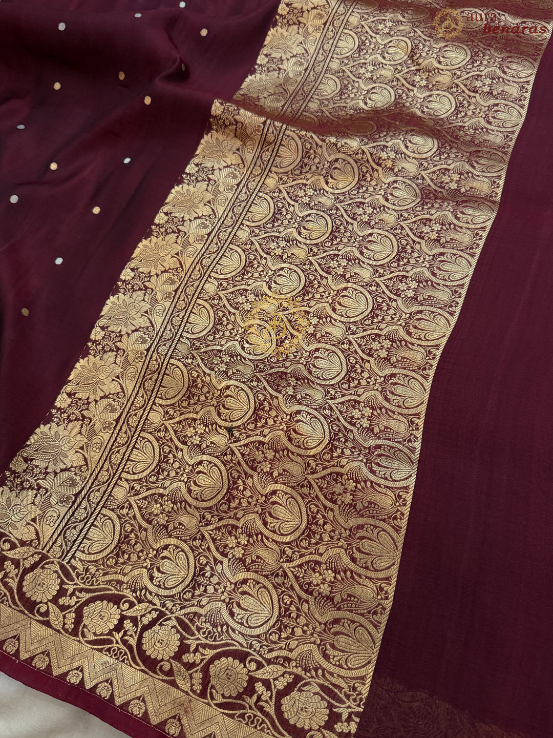 Maroon Pure Kora Silk Handloom Banarasi Saree