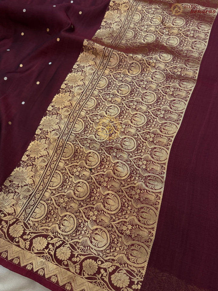 Maroon Pure Kora Silk Handloom Banarasi Saree