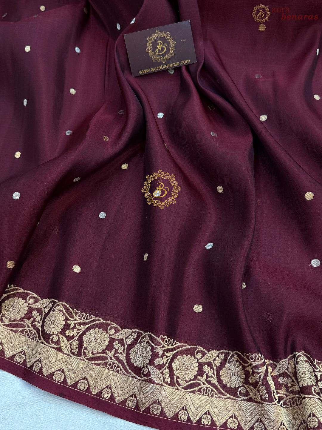 Maroon Pure Kora Silk Handloom Banarasi Saree