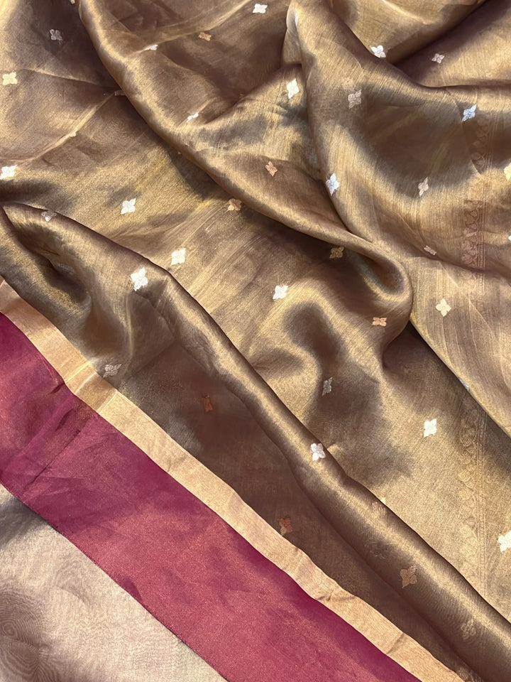 Hibiscus Iktara Tissue Silk Saree with Kadhwa Pallu & Mashru Border