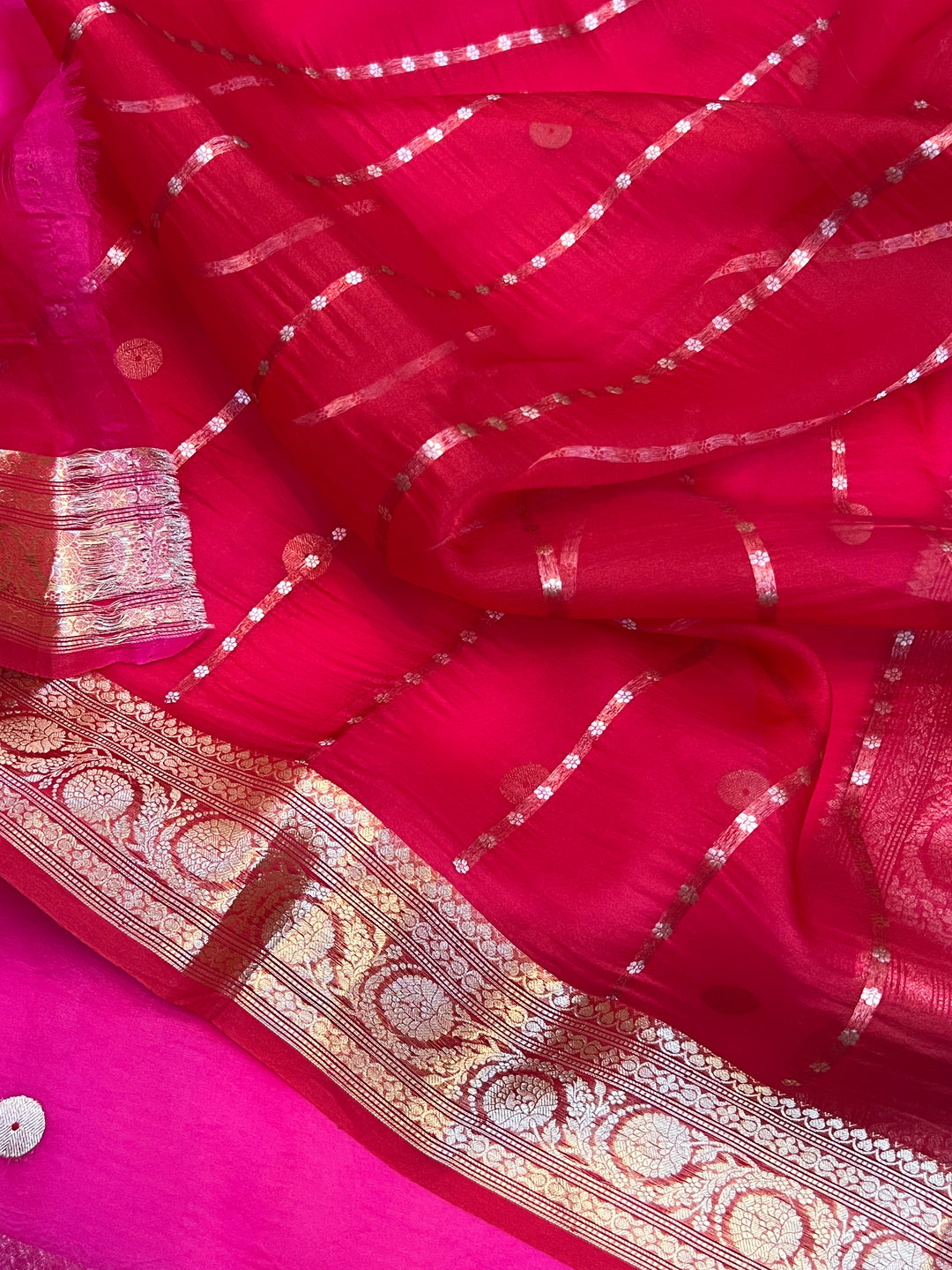 Rani Pink Pure Kora Silk Handloom Banarasi Saree