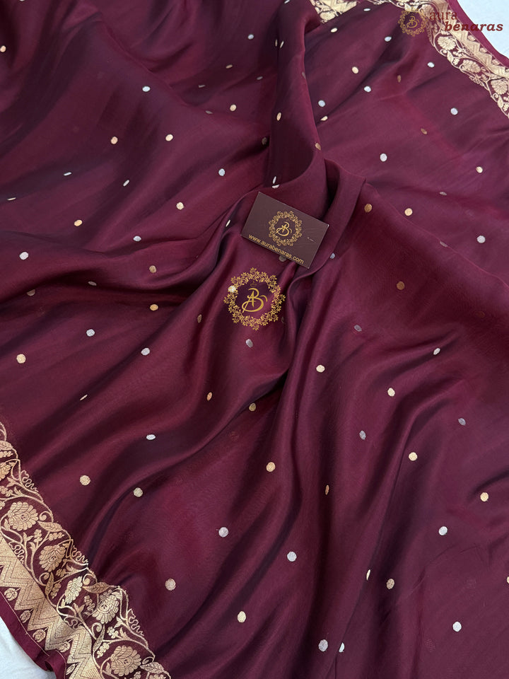 Maroon Pure Kora Silk Handloom Banarasi Saree