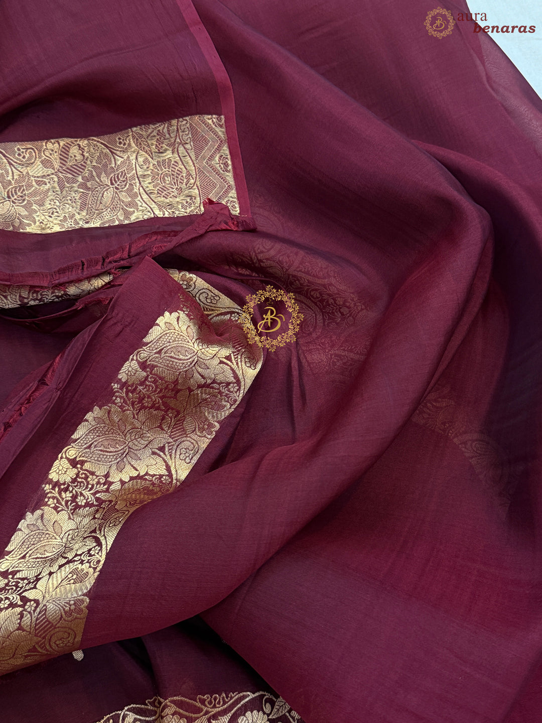Maroon Pure Kora Silk Handloom Banarasi Saree