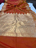 Orange Banarasi Handloom Satin Silk Saree - Aura Benaras