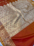 Orange Banarasi Handloom Satin Silk Saree - Aura Benaras